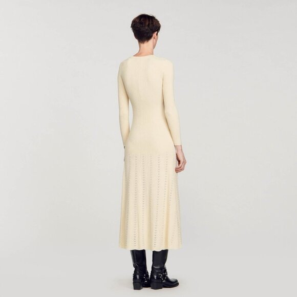 Sandro Womens Naturels Button-embellished Knitted Maxi Dress In Cream - Picture 6 of 16